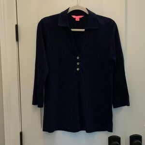 Lilly Pulitzer 3/4 Sleeve Polo Top Navy Size Small